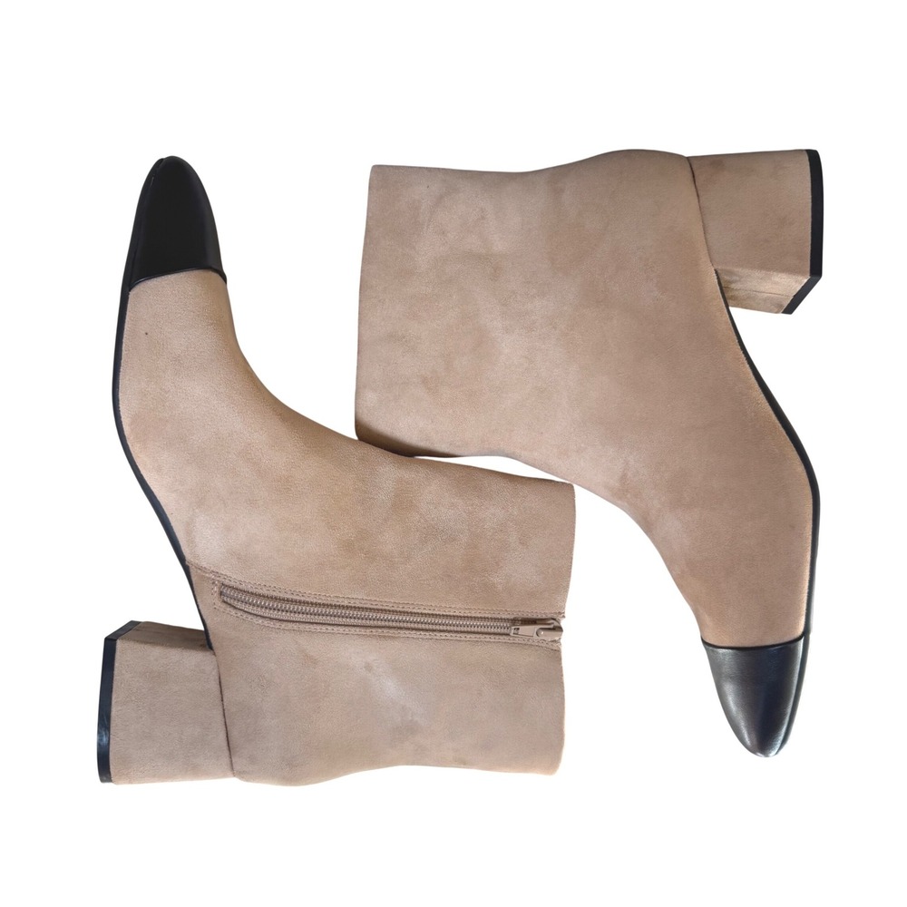 On 34th Janettef Ankle Booties Camel Black Cap Toe Suede Block Heel Womens 10M - Picture 4 of 8